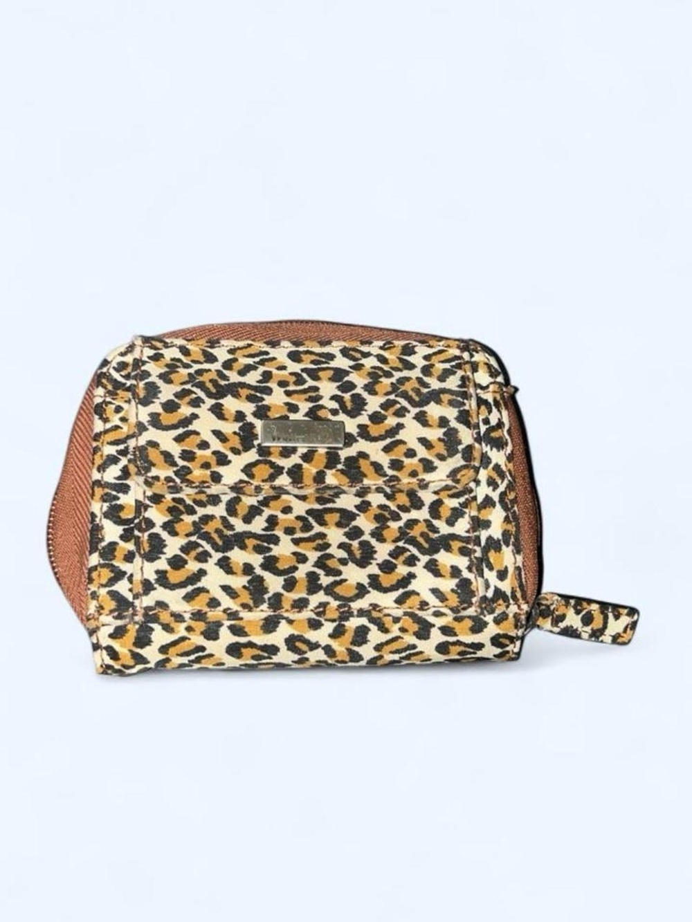 Leopard Print Card & Key Holder with Brown Trim